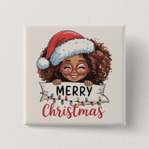 Bóton Quadrado 5.08cm Feliz Natal Afro-Americano Preto Africano
