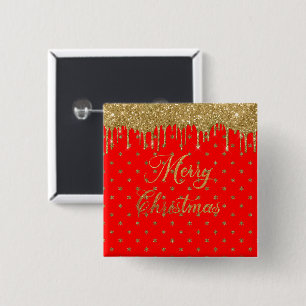 Bóton Quadrado 5.08cm Feliz Natal - brilho vermelho
