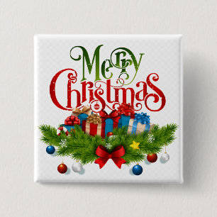 Bóton Quadrado 5.08cm Feliz Natal, design colorido,