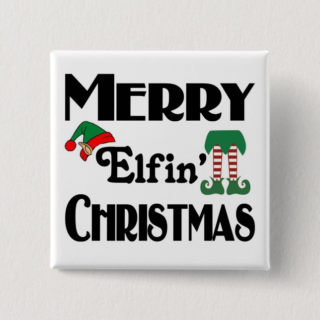 Bóton Quadrado 5.08cm Feliz Natal Elfin' (Frente)