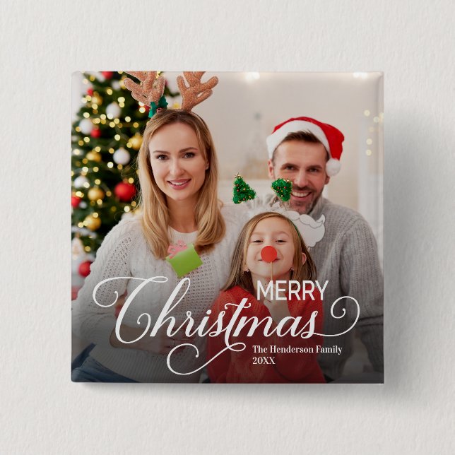Bóton Quadrado 5.08cm Feliz Natal Foto Personalizada Simples (Frente)