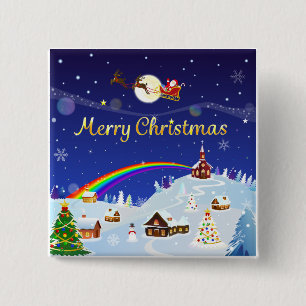 Bóton Quadrado 5.08cm Feliz Natal na Lua Cheia