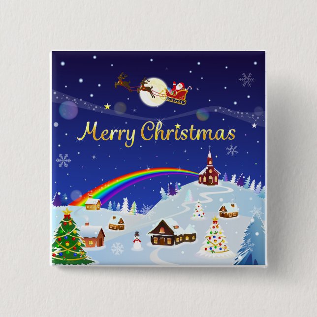 Bóton Quadrado 5.08cm Feliz Natal na Lua Cheia (Frente)