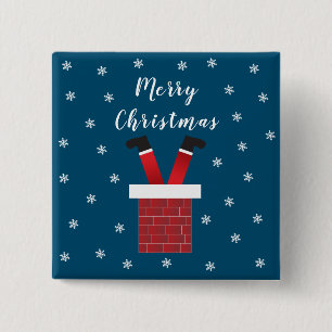 Bóton Quadrado 5.08cm Feliz Natal Papai Noel Preso Em Uma Chaminé