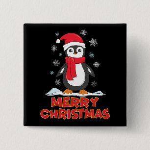 Bóton Quadrado 5.08cm Feliz Natal - Pinguim Gato