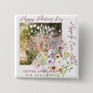 Bóton Quadrado 5.08cm Feliz Nunca Após Script Personalizar Foto do Casal