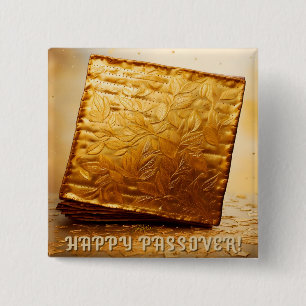 Bóton Quadrado 5.08cm Feliz Passover! Ouro Matzah