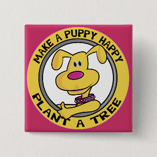Bóton Quadrado 5.08cm Feliz Puppy -