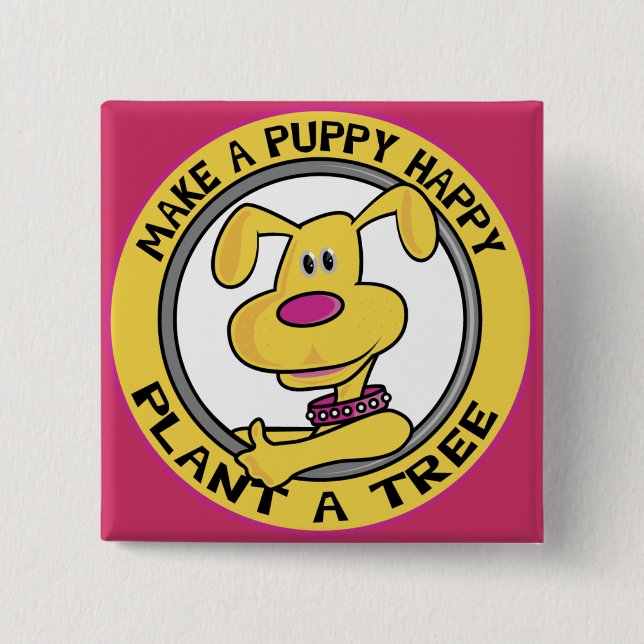 Bóton Quadrado 5.08cm Feliz Puppy - (Frente)