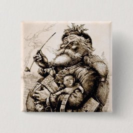 Bóton Quadrado 5.08cm Feliz Velho Papai Noel