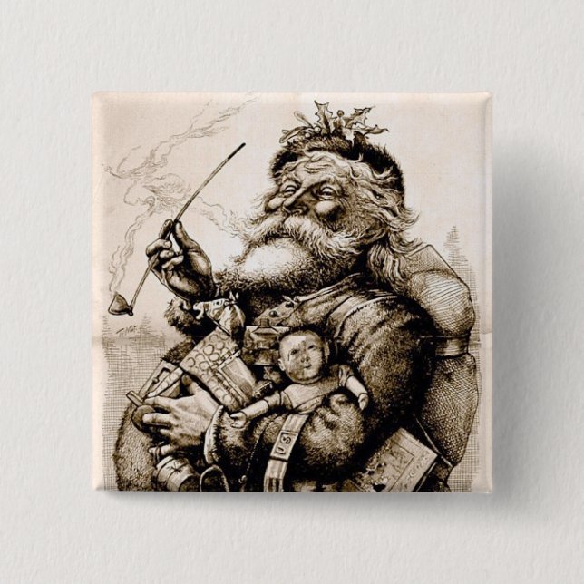 Bóton Quadrado 5.08cm Feliz Velho Papai Noel (Frente)