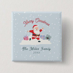 Bóton Quadrado 5.08cm Felizes Papais noeis, azul claro Natal