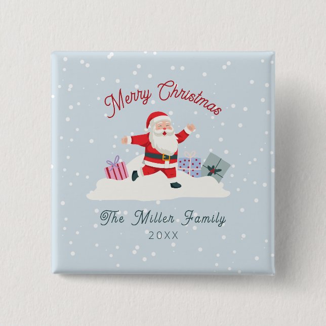 Bóton Quadrado 5.08cm Felizes Papais noeis, azul claro Natal (Frente)