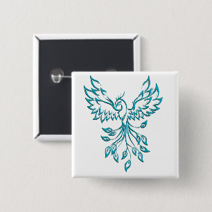 Bóton Quadrado 5.08cm Fenix Azul Teal Ressurge sobre Branco