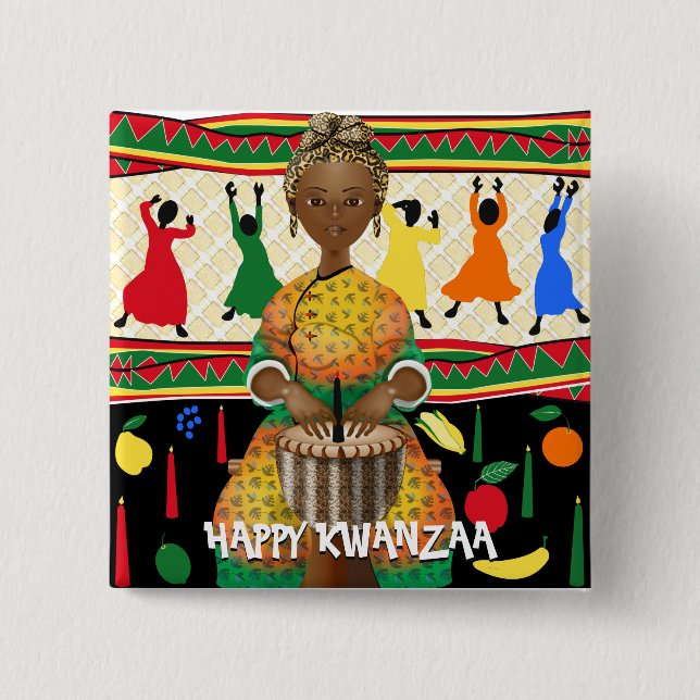 Bóton Quadrado 5.08cm Feriado Afro-Americano Kwanzaa (Frente)
