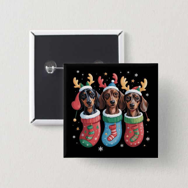 Bóton Quadrado 5.08cm Feriado de Dachshund de Natal para Sobrinhos (Frente & Verso)