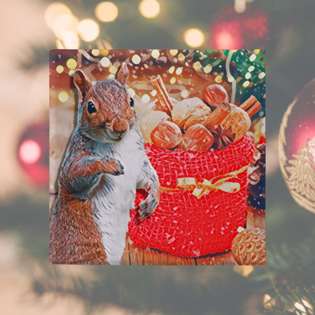 Bóton Quadrado 5.08cm Feriado de Natal para Loucos de esquilo (Cute squirrel Christmas button pin makes a great stocking stuffer or Christmas party favor. )