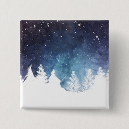 Bóton Quadrado 5.08cm Feriado de Paisagem de Inverno da Aquarela | Botão