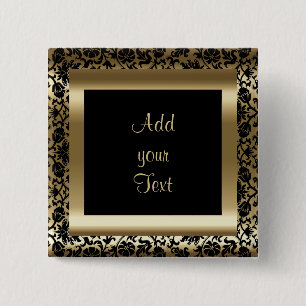 Bóton Quadrado 5.08cm Festa de aniversário Texto "MAL" Preto Dourado