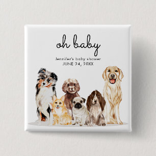 Bóton Quadrado 5.08cm Festa de Cachorro Aquarela oh baby nova mamãe papa