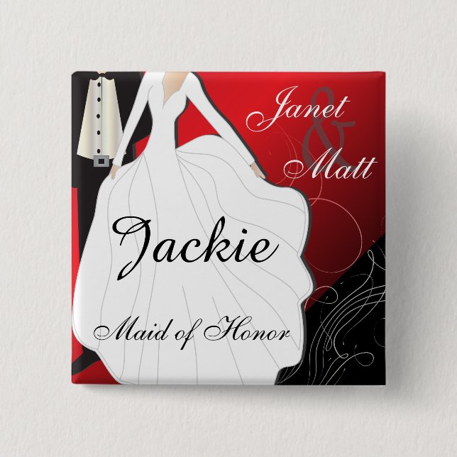 Bóton Quadrado 5.08cm Festa de casamento vermelho escuro (Frente)