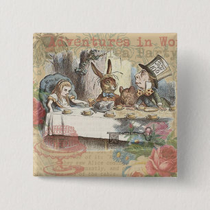 Bóton Quadrado 5.08cm Festa de Chá Maluca da Alice no País das Maravilha