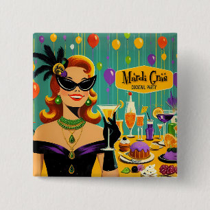 Bóton Quadrado 5.08cm Festa de Cocktail Retro Mardi Gras dos Anos 50