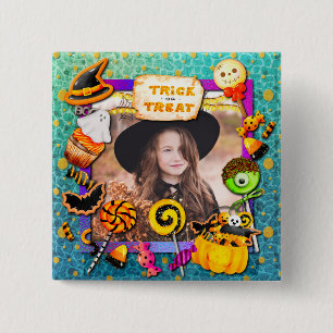 Bóton Quadrado 5.08cm Festa feliz de Halloween cheia de doces ou travess