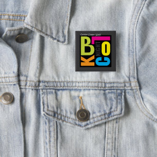 Bóton Quadrado 5.08cm Festa Noturna ao Ar Livre Tipo Retro Bloco