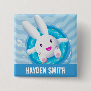 Bóton Quadrado 5.08cm Festa Personalizada de Coelhinho Branco Fofinho na