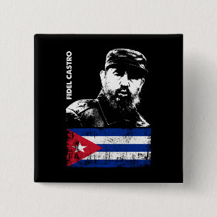 Bóton Quadrado 5.08cm Fidel Castro Cuba Revolution Bandeira Cubana