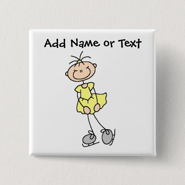 Bóton Quadrado 5.08cm Figura amarela botão da vara do patinador de gelo (Frente)