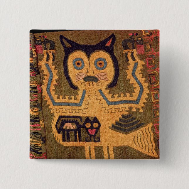 Bóton Quadrado 5.08cm Figura de lã de um jaguar, cultura de Paracas (Frente)