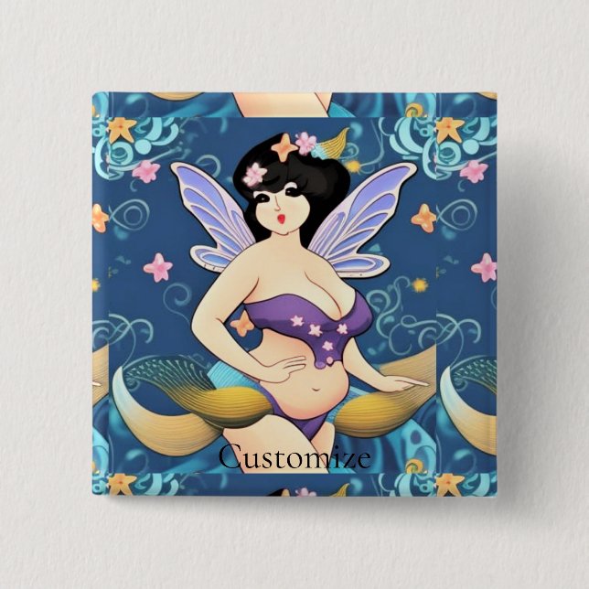 Bóton Quadrado 5.08cm Figura do cheio Deusa Fada Thunder_Cove (Frente)