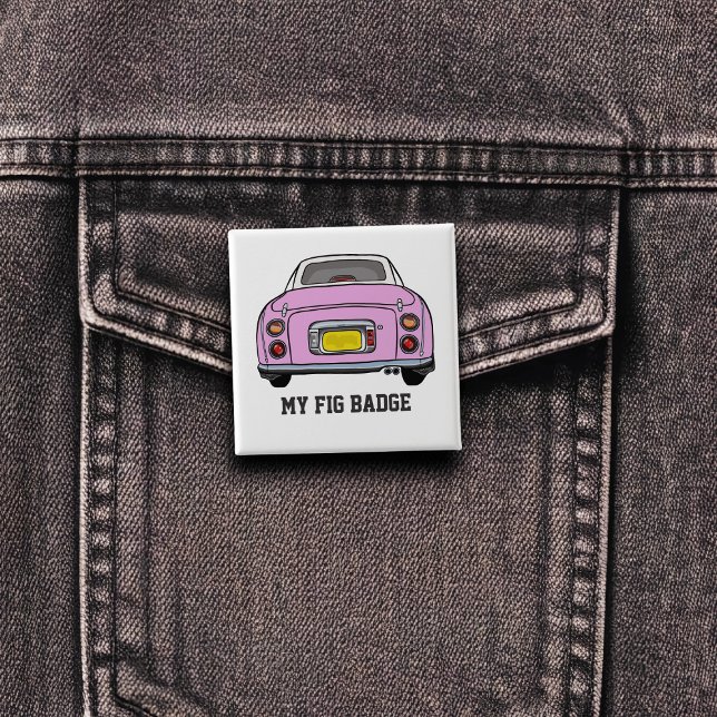 Bóton Quadrado 5.08cm Figuras Cute Pink Figaro Car Name ButCrachá (A fun figgy pin button badge to attach to you! Show off your love of pink figaro cars)