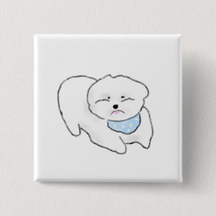 Bóton Quadrado 5.08cm Filhote Branco Fofinho Lenço Floral Azul