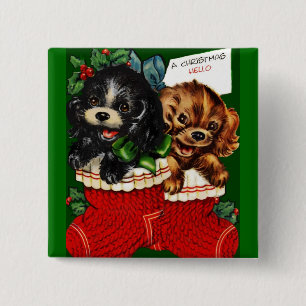 Bóton Quadrado 5.08cm Filhotes de cachorro do Natal olá!