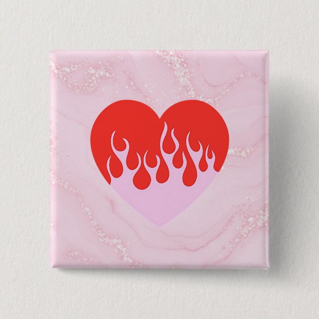 Bóton Quadrado 5.08cm Fire Heart (Frente)