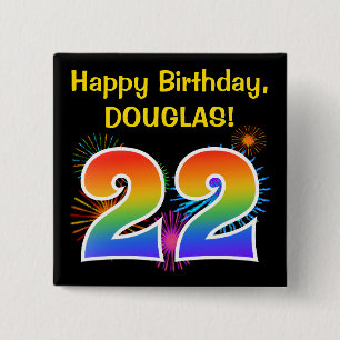 Bóton Quadrado 5.08cm Fireworks divertido + Rainbow Pattern "22" Anivers