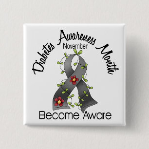 Bóton Quadrado 5.08cm Fita 2 da flor do mês da consciência do diabetes