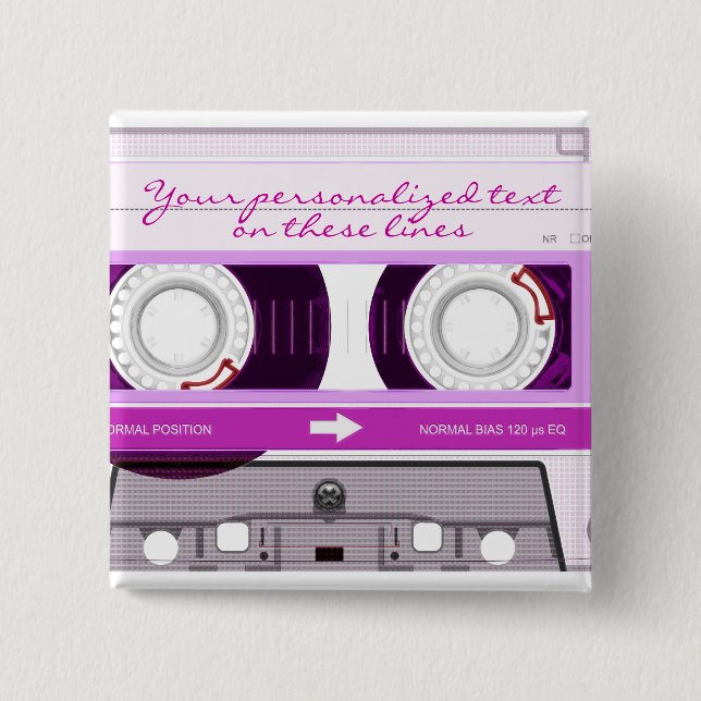Bóton Quadrado 5.08cm Fita cassete - rosa - (Frente)
