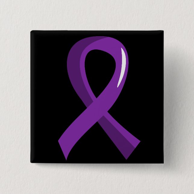 Bóton Quadrado 5.08cm Fita roxa 3 da doença de Alzheimer (Frente)