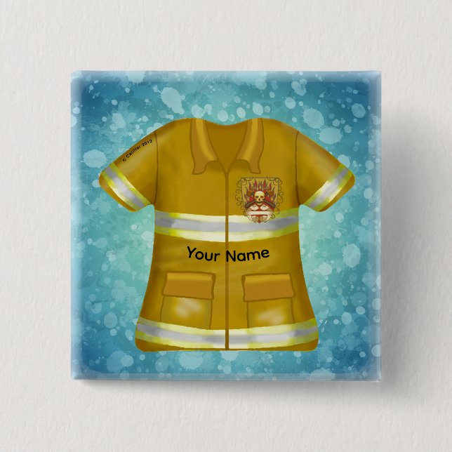 Bóton Quadrado 5.08cm Flames Shield Firefighter (Frente)