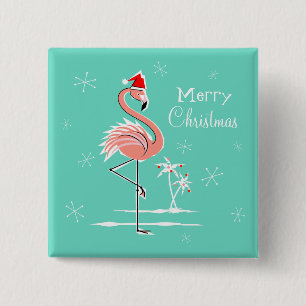 Bóton Quadrado 5.08cm Flamingo de Natal Feliz Bloco de Natal