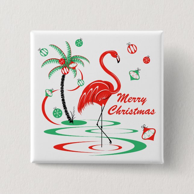 Bóton Quadrado 5.08cm Flamingo de Natal Vermelho (Frente)