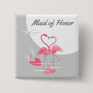 Bóton Quadrado 5.08cm Flamingo Love Large Moon Madrinha de casamento
