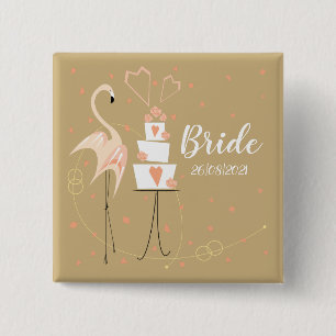 Bóton Quadrado 5.08cm Flamingo Wedding Bride Date Square