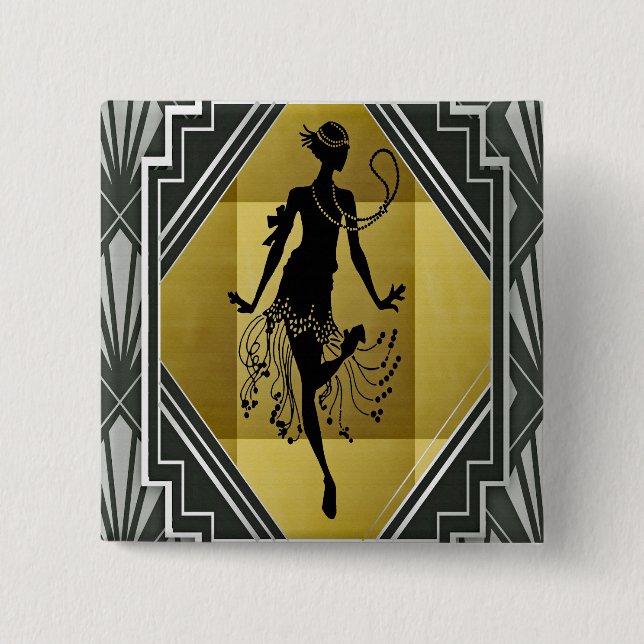 Bóton Quadrado 5.08cm flapper girl button (Frente)