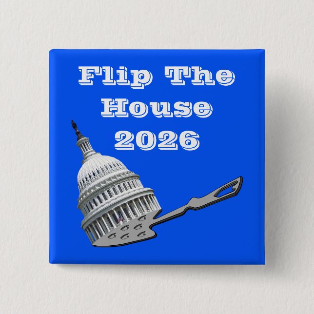 Bóton Quadrado 5.08cm Flip The House Vote Blue 2026 (Frente)