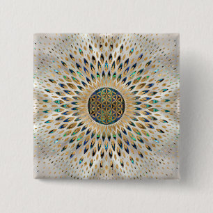 Bóton Quadrado 5.08cm Flor da Vida - Shell Abalone e Pérola